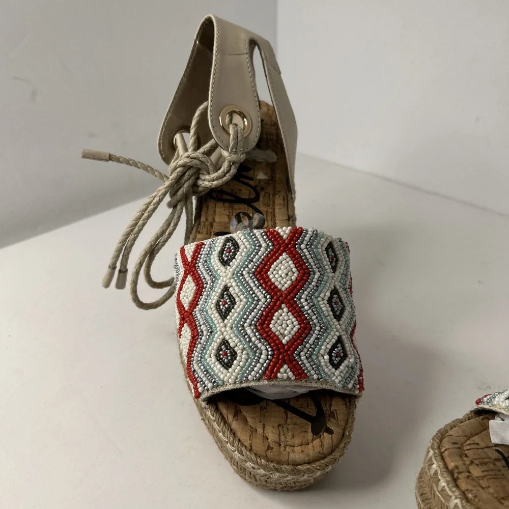 Sam Edelman Womens Neera beaded  Ivory/Multi Espadrilles Size‎ 8.5